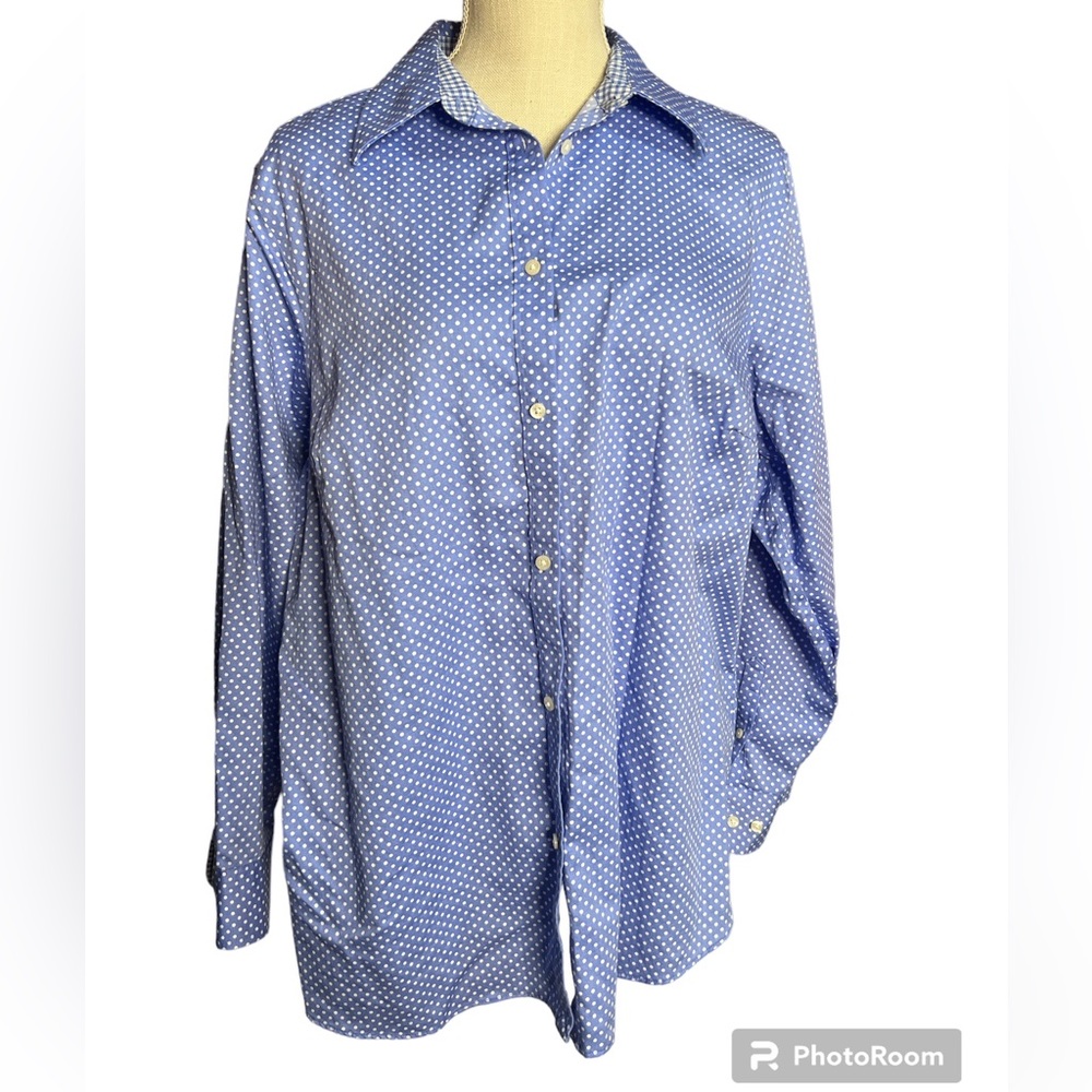 Chaps No Iron Blue Polka Dot Button Down Shirt